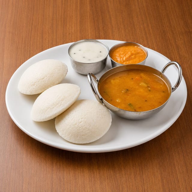 Idli (3Pc) With Chutney Sambar.