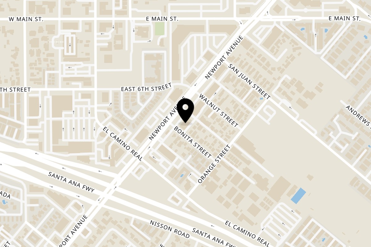 Map showing the location of Anjappar Chettinad Indian Restaurant on 13882 Newport Ave in Tustin